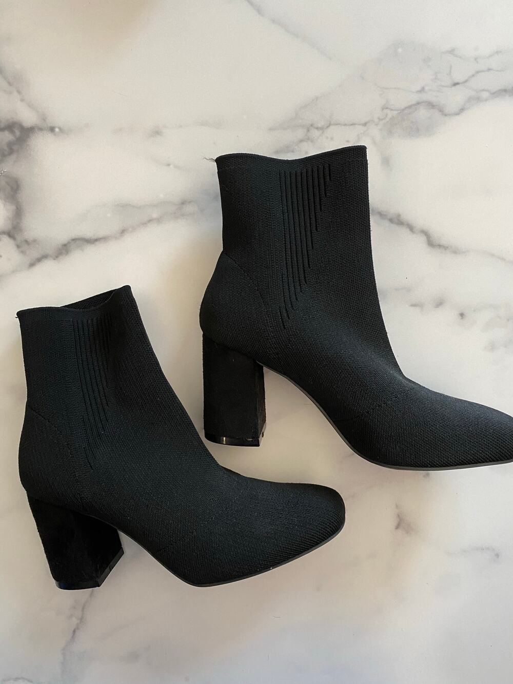 MIA Braxton Black Pull On Sock Block Heel Boots Size 8